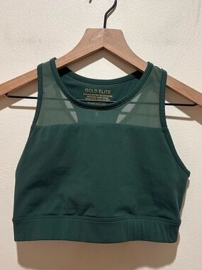 Gold Elite Dark Forest Green Sports Bra w/ Mesh Neckline Detail - Women’s Small